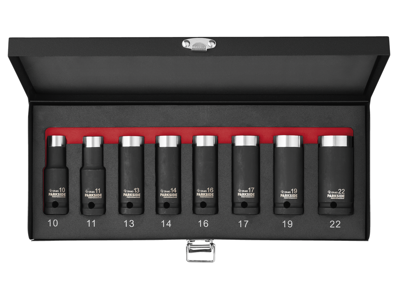 PARKSIDE PERFORMANCE set udarnih nasadnih ključeva za matice točkova, veličine 10 do 22 mm.