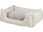 Confortável cama para cachorro bege com uma almofada interna cinza.