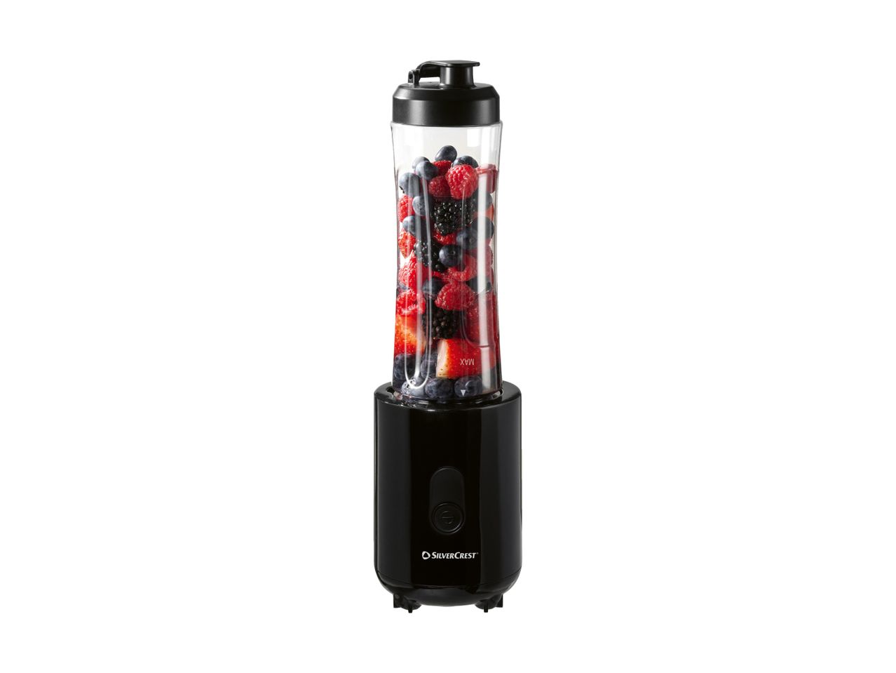 En sort og gennemsigtig personlig blender.