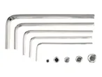 A set of hex keys of various sizes, arranged with corresponding hex screws.