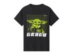 Black t-shirt with a green Grogu (Baby Yoda) graphic and the word 'GROGU' in white.