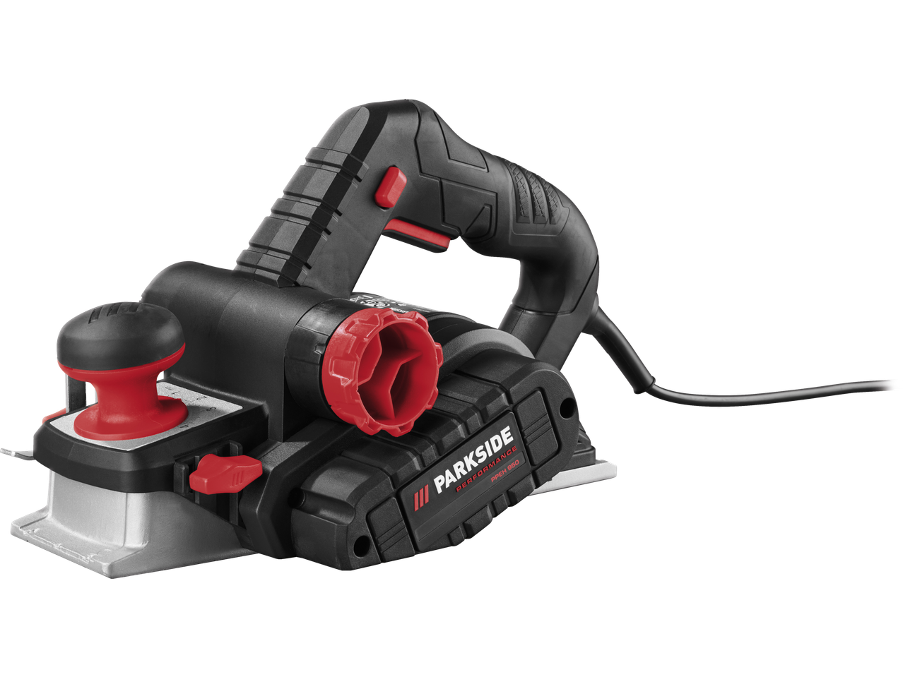 Plaina elétrica PARKSIDE PERFORMANCE PPEH 950 W com detalhes em vermelho e preto.