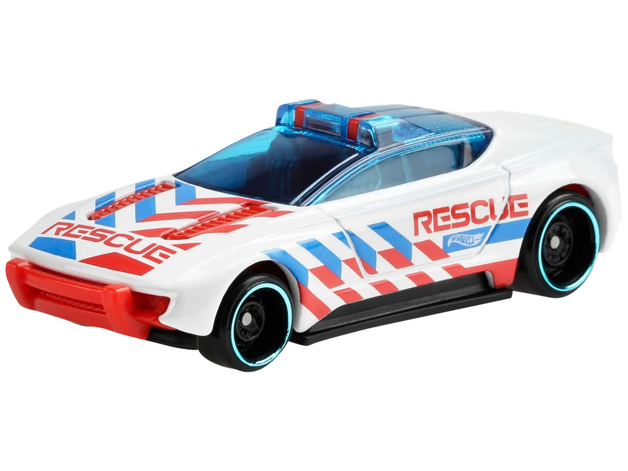 Бело-црвени спасилачки аутомобил Hot Wheels.