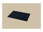 Dark blue rectangular bath mat on a light beige background.