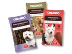 Лакомства за кучета Orlando: костни тренировъчни хапки, усукани пръчици и месни лентички.