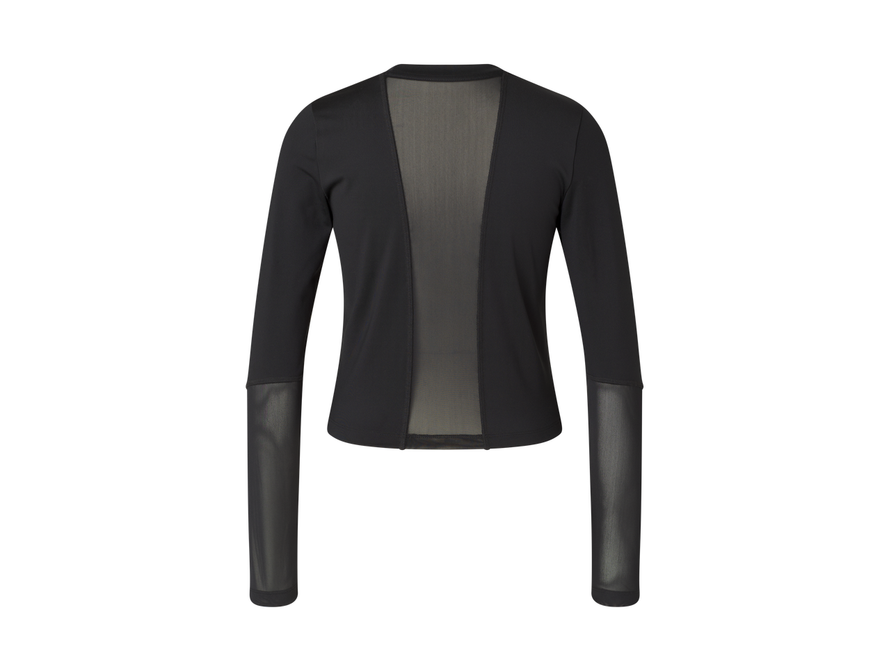 Melns, garām piedurknēm topiņš ar caurspīdīgu muguru