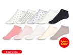 Set od 10 pari ženskih čarapa: bijele, s točkicama, prugama, ružičaste i sive.