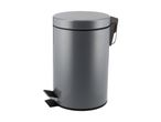 Grey pedal bin with a round lid and a black foot pedal.