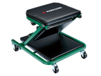 Parkside® 2-in-1 car creeper and stool, green and black, on a black background.