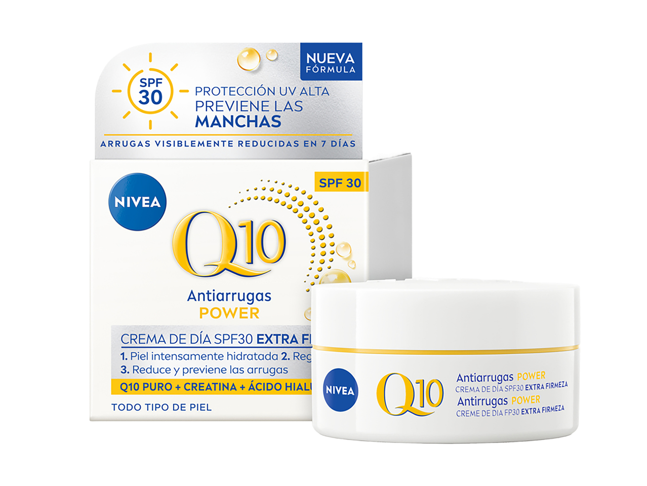 Creme de dia anti-rugas com Q10 e SPF 30, que hidrata e previne manchas.