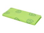 Folded green fleece blanket with paw print and shield patterns.
