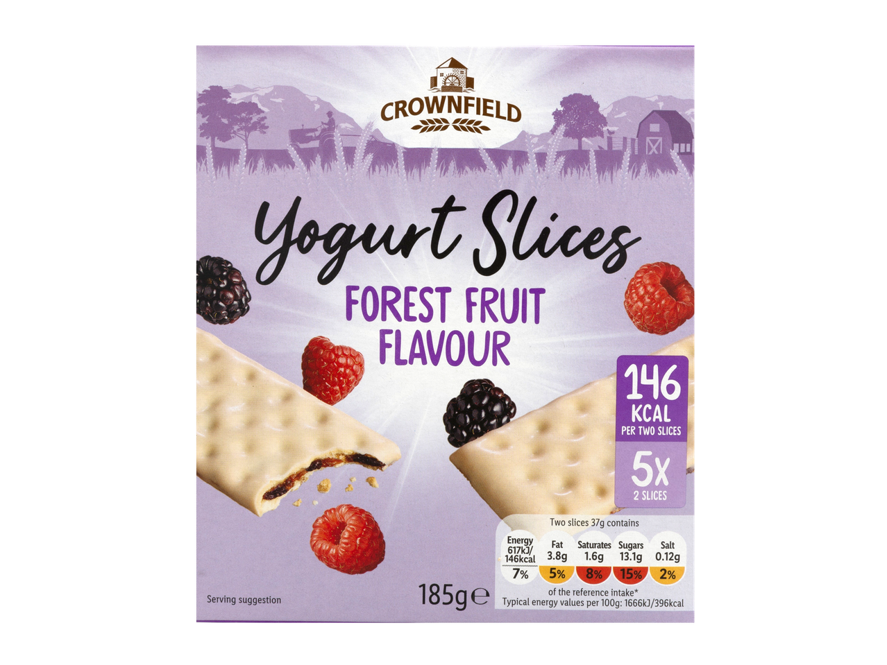 Crownfield Yogurt Slices, Forest Fruit Flavour, with nutritional information.