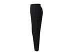 Black cargo pants with an elastic waistband and side pockets.