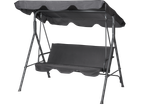 Dark grey garden swing with a canopy and cushioned seating.