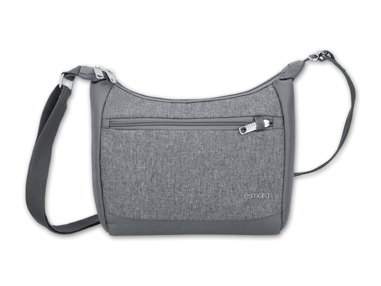 Graue Umhängetasche mit Reißverschluss und verstellbarem Riemen