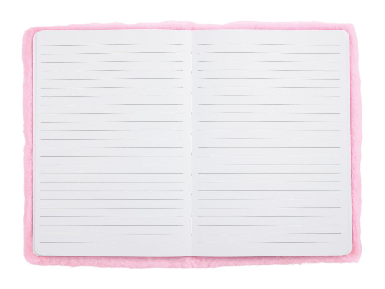 Lined notebook with pink fluffy cover.