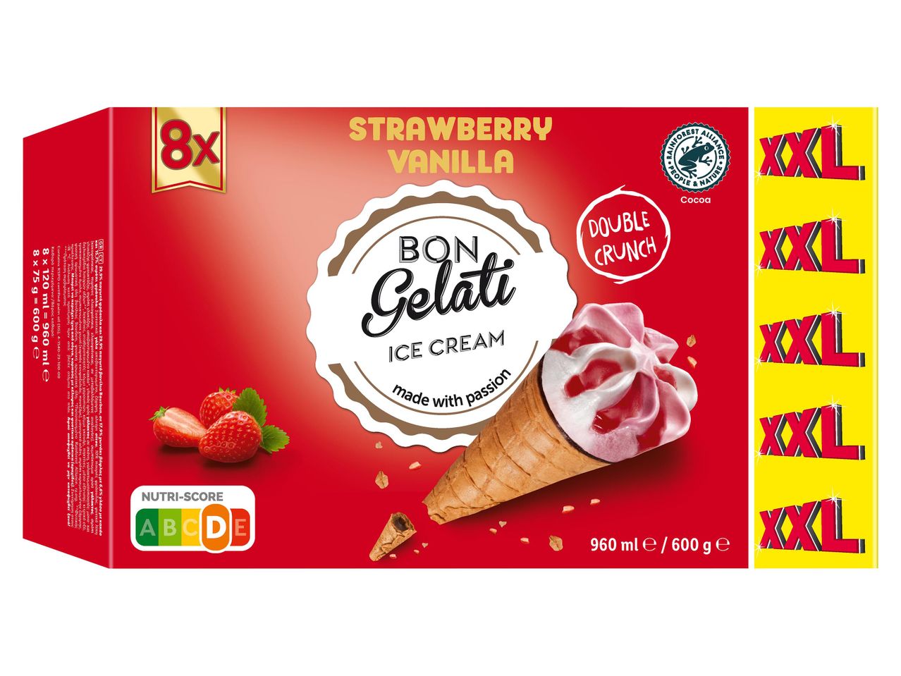 Bon Gelati eper-vanília fagylaltkúp 8 db-os csomagolásban.