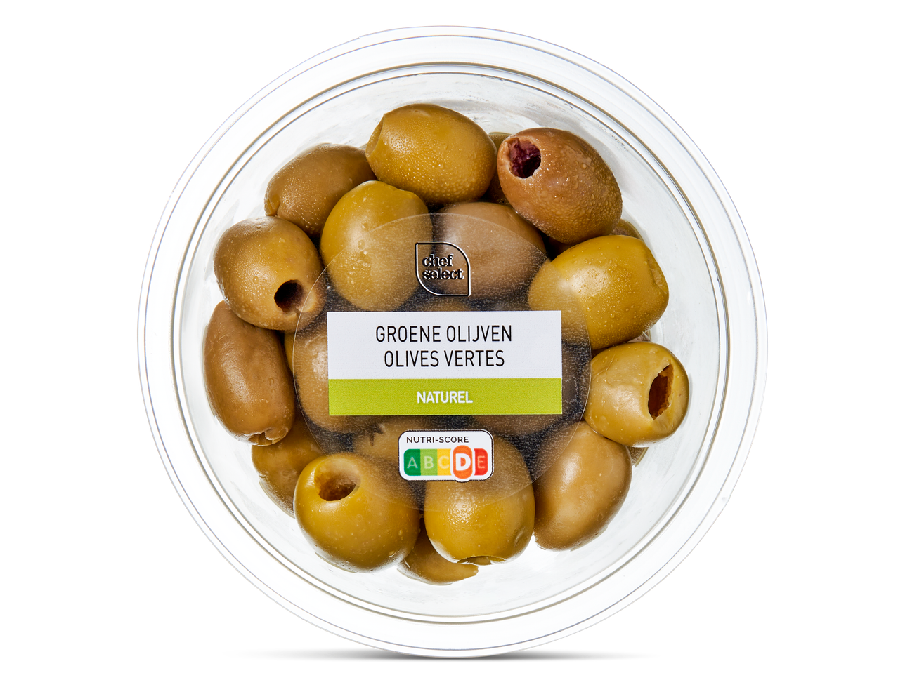 Chef Select groene olijven, naturel, in schaaltje.