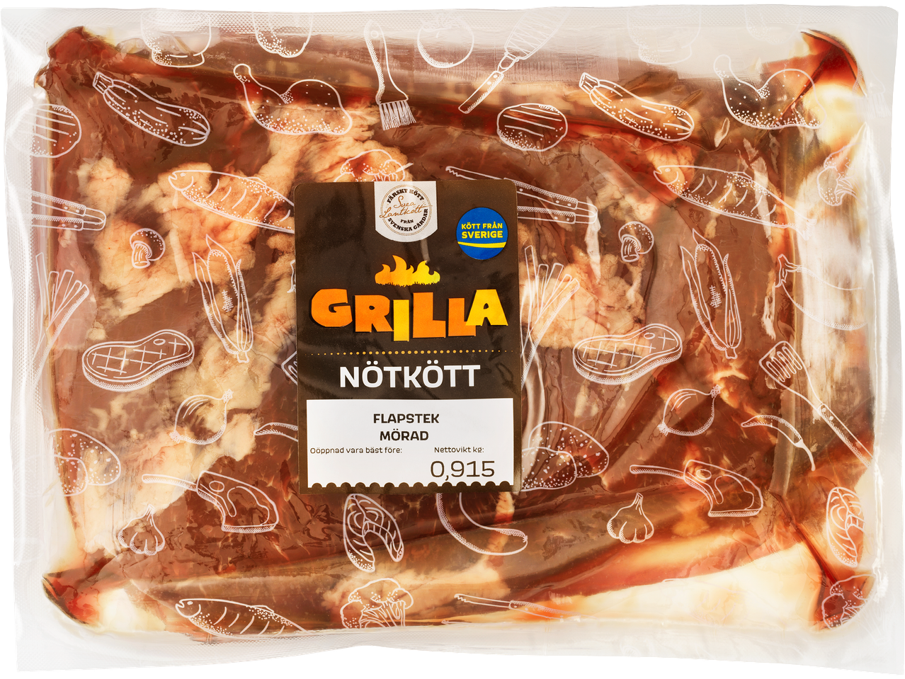 ICA Grilla nötkött i plastförpackning.
