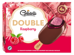 Gelatelli Double Raspberry: frambozenijsjes omhuld met melkchocolade en frambozensaus.