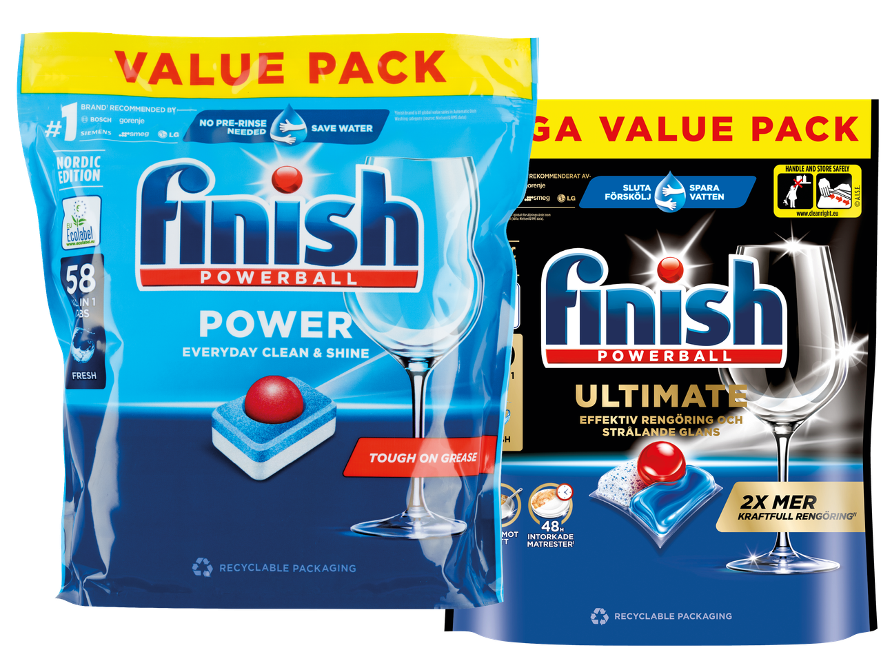Finish Powerball-paket: Power och Ultimate diskmaskins-tabletter.
