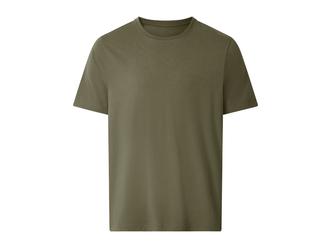 Plain olive green short-sleeved t-shirt.