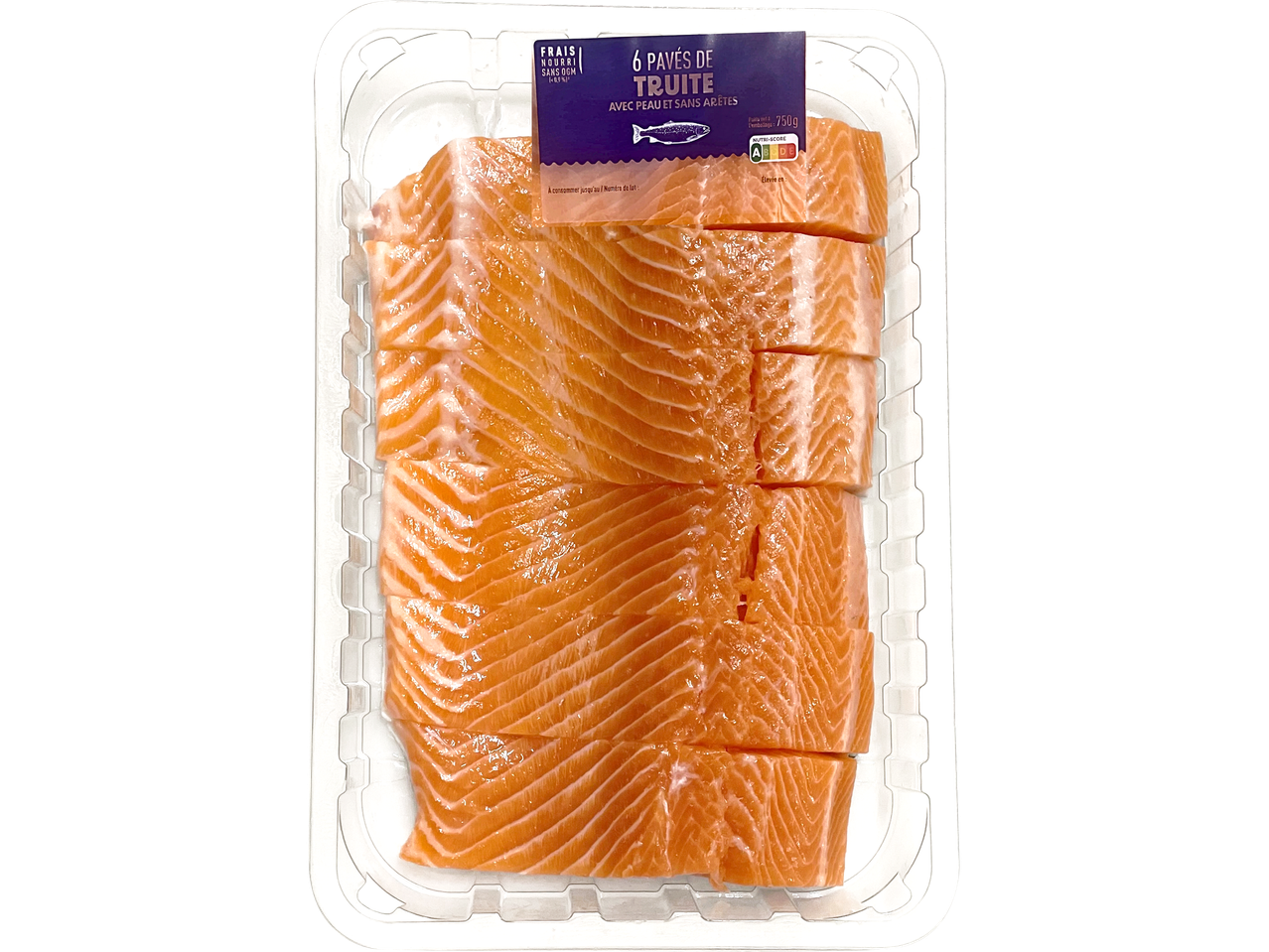 Pavés de truite en barquette plastique.