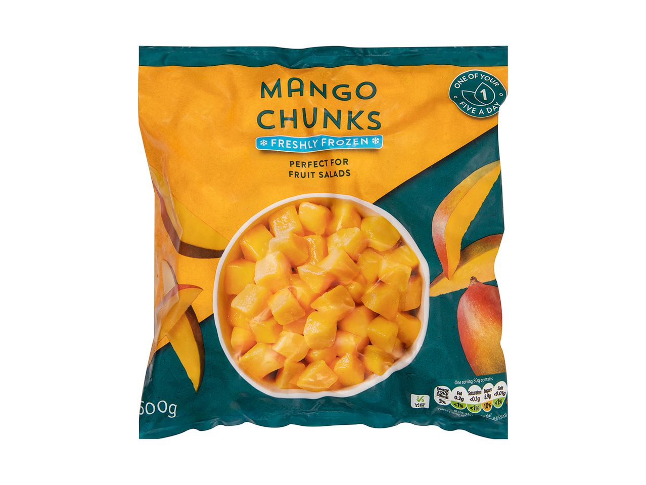 Frozen mango chunks, perfect for fruit salads.