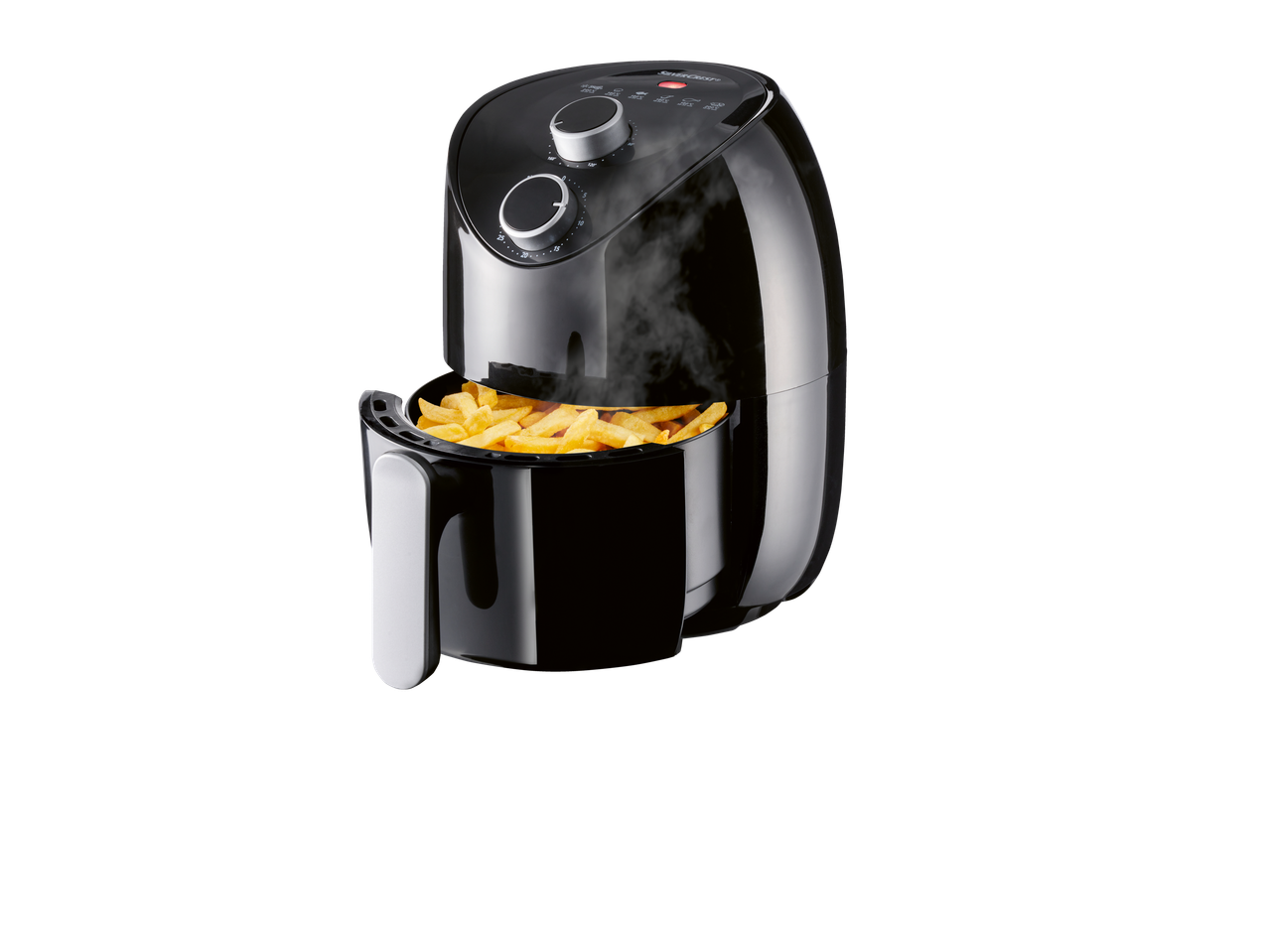 SILVERCREST® KITCHEN TOOLS 1000W Hot Air Fryer with golden fries and steam