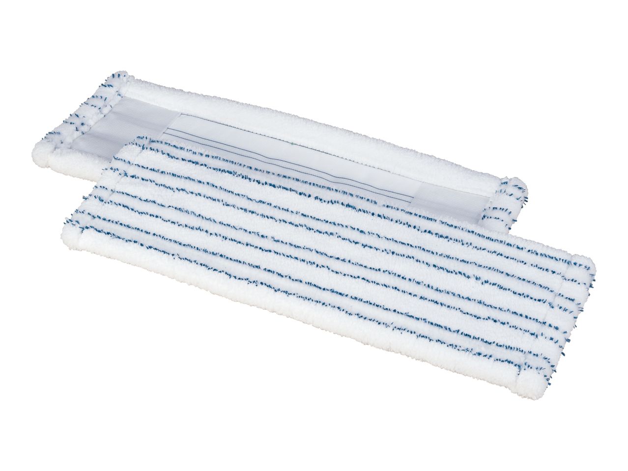 Two flat mop refills with striped pattern, packaged in plastic.