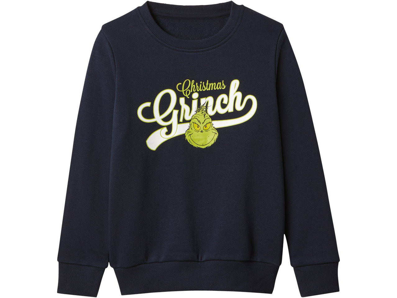Mėlynas vaikiškas džemperis su Kalėdų Grinčo spauda.