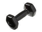 Black 2kg dumbbell with hexagonal ends, angled view.