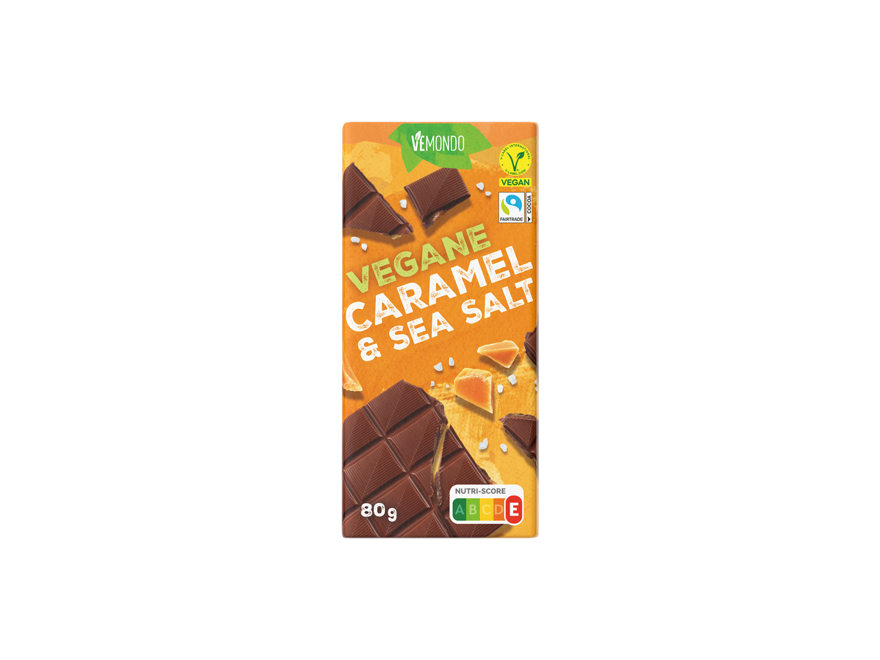 VEMONDO Vegane Karamell & Meersalz Schokolade mit Nutri-Score A.