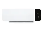 White electric heater with a black digital display showing '25' and control icons