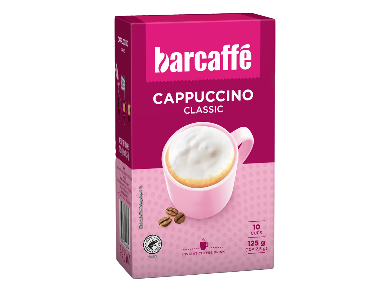 Škatla kapučina s skodelico in kavnimi zrni, 10 skodelic, 125 g.