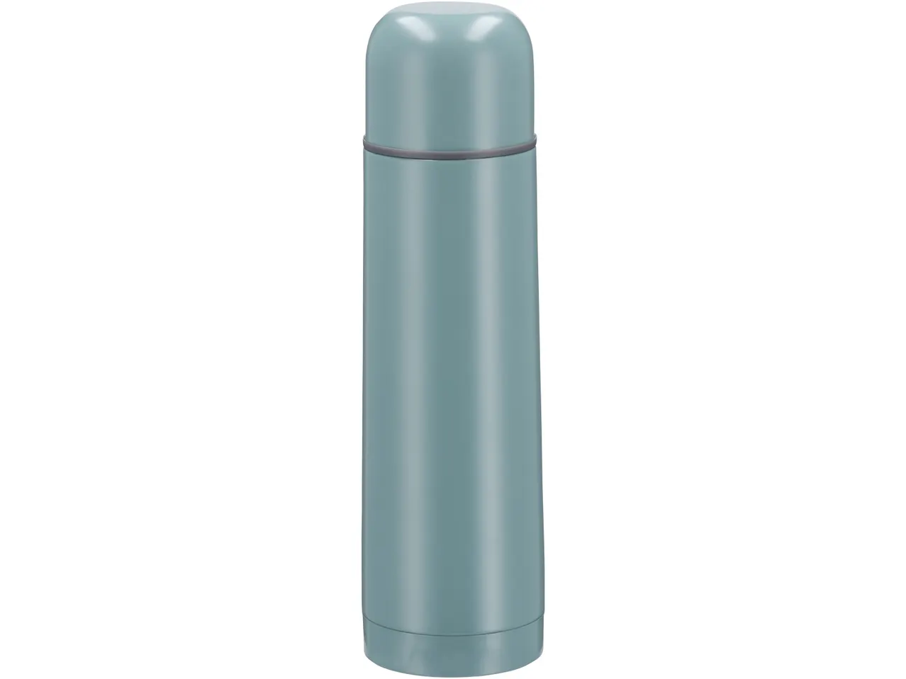 Thermos blu-verde con tappo e base arrotondati