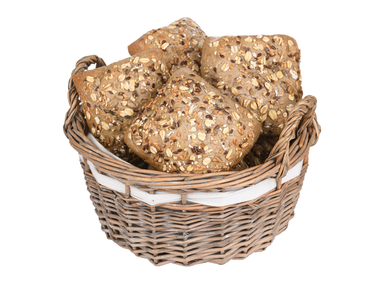 Cesta de pãezinhos de cereais.