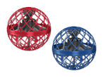 Zwei fliegende Kugeln, eine rot und eine blau, mit Propellern im Inneren.