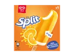Verpakking van negen oranje ijsjes met vanille-ijs, 67 kcal per stuk, zonder kunstmatige kleur- en smaakstoffen.