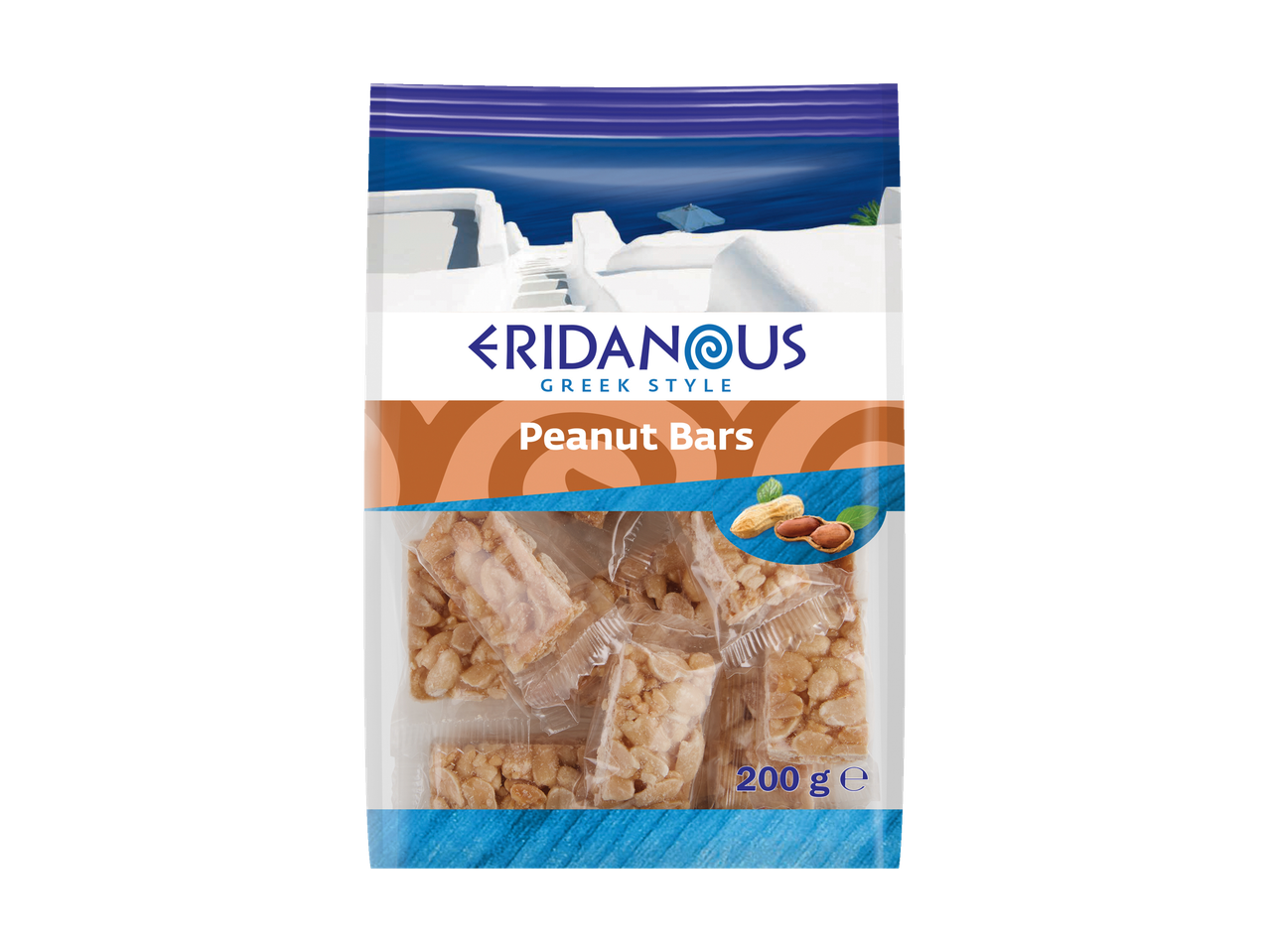 Barres de cacahuètes Eridanous style grec dans un sachet.