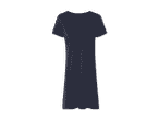 Ein dunkelblaues T-Shirt-Kleid mit V-Ausschnitt.