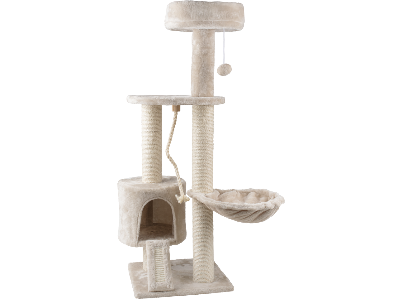 Zoofari Cat Activity Tower with multiple levels, scratching posts, a cat cave, and a hammock.