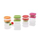 Set di contenitori ermetici impilabili per alimenti, perfetti per conservare snack o porzioni.
