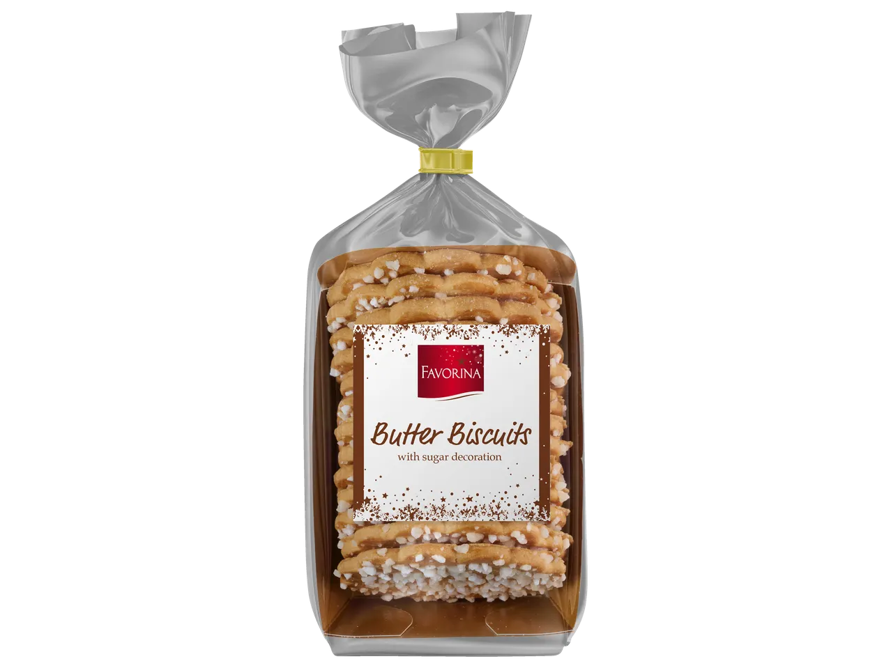 Favorina võiküpsised suhkrukaunistusega läbipaistvas pakendis