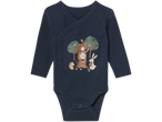 Lupilu baby wrap-over bodysuit with a forest animal print.