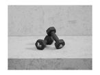 Two black 3kg Crivit dumbbells on a concrete surface.