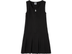 Black kids' pinafore with a heart-shaped zipper pull and a 'Smart Start' label.