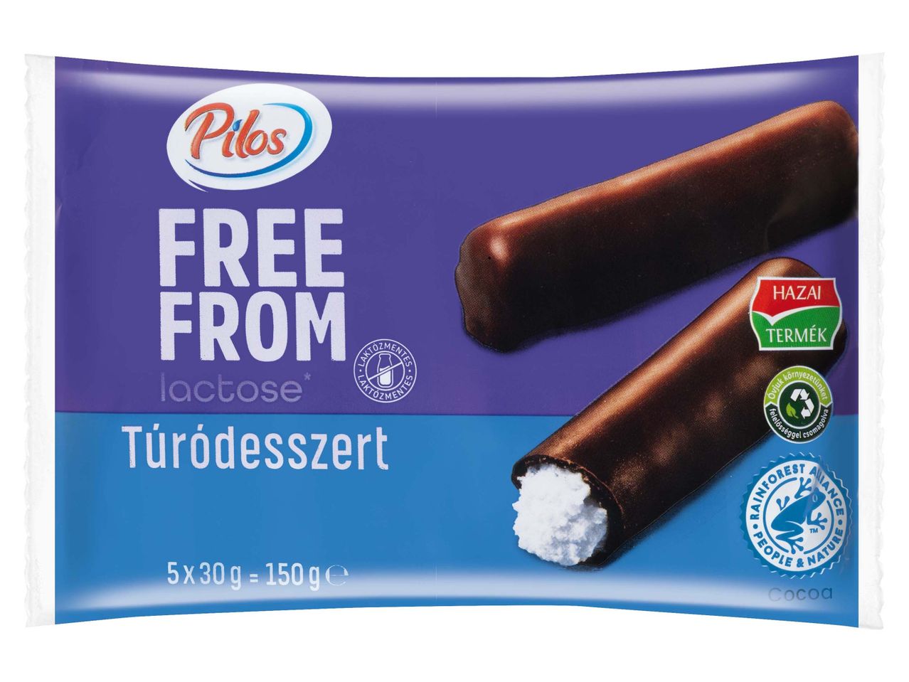 Pilos laktózmentes, csokoládéval bevont túródesszert.