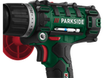 Bormașină cu percuție PARKSIDE® 3 în 1, în culorile verde și negru.