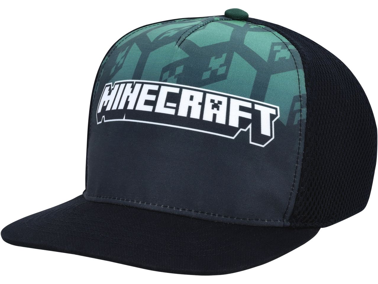 Minecraft-themed trucker cap with a dark green and black design.